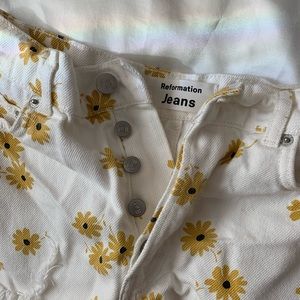 Reformation denim shorts dazed white with flowers
